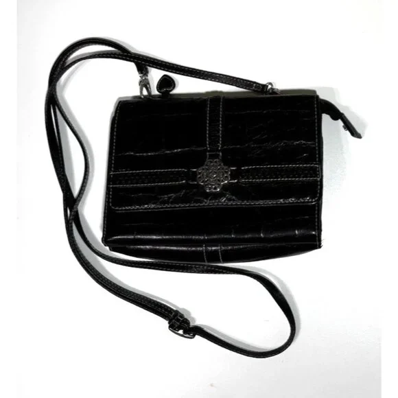 Brighton Small Crossbody Purse Bag Clutch Pebbled Black Crocodile Embossed - Picture 1 of 10